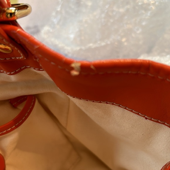 Francesco Biasia Cream & Tan Striped Canvas Bag with Orange Leather Trim - Picture 13 of 15